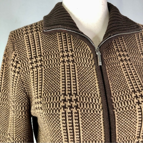Lauren Ralph Lauren brown plaid zip front cotton sweater S - Picture 3 of 10